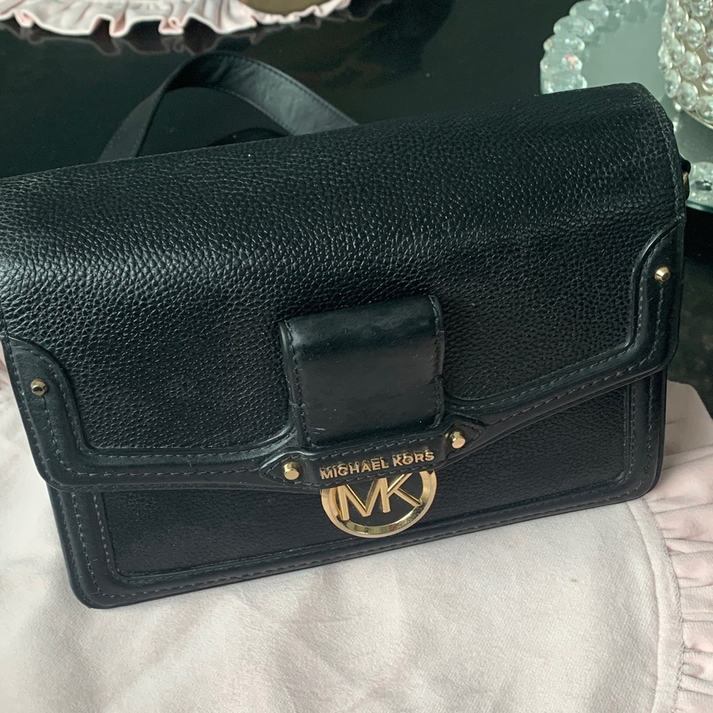 Michael Kors Black Crossbody Bag with Gold Accents